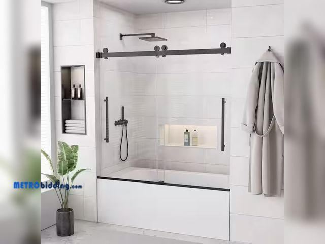 Lot 88-493269 - Yuaris
56 - 60 in. W x 58 in. H Sliding Frameless Tub Door in Matte Black with 1/4 in. Clear Tempere...