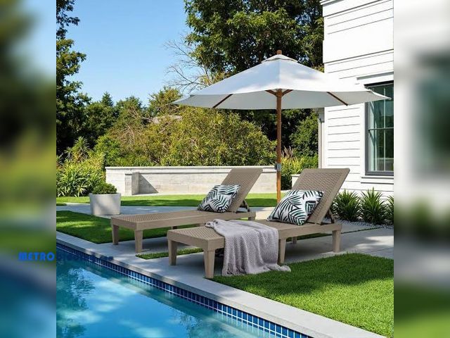 Lot 88-494343 - Tozey Light Mocha Resin Outdoor Chaise Lounge Set of 2 Waterproof PE Quick Assembly Chairs