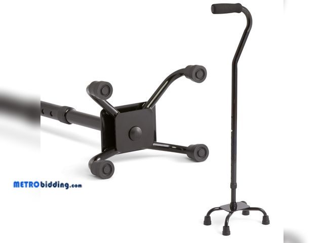Lot 88-498517 - Medline Aluminum Quad Cane with Small Base for Balance, Knee Injuries, Leg Surgery Recovery &amp; Mo...