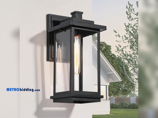 Lot 88-495548 - LALUZ Black Outdoor Wall Porch Lights, Modern Rectangular Outdoor Light Fixtures Wall Mount with Cle...