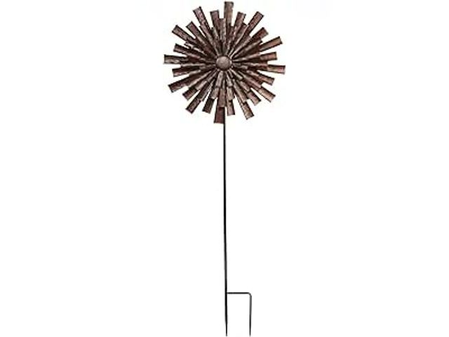 Lot 88-491371 - Alpine Corporation 81" Tall Outdoor Kinetic Flower Wind Spinner Stake Yard Decoration, Bronze