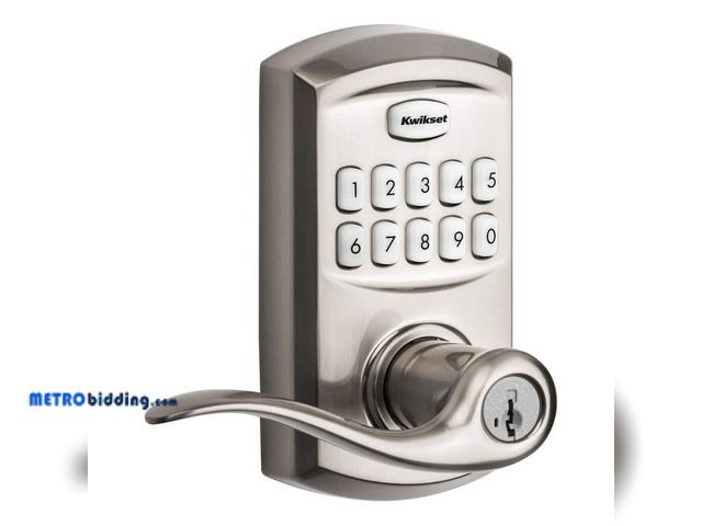 Lot 88-492455 - Kwikset SmartCode 917 Satin Nickel Keypad Electronic Single-Cylinder Tustin Door Handle Featuring Sm...