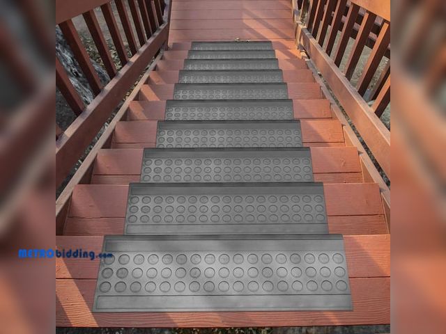Lot 88-508155 - Set of 5-Waterproof Easy-Clean Indoor/Outdoor Black 10 in. x 30 in. Non-Slip Rubber Bull Nose Stair ...