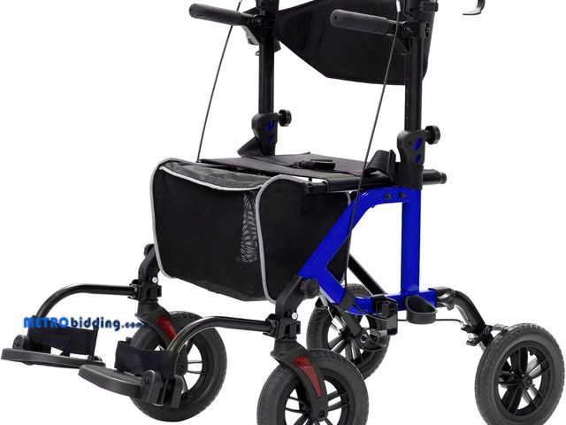 Lot 88-498611 - ELENKER All-Terrain 2 in 1 Rollator Walker &amp; Transport Chair, Folding Wheelchair with 10” Non-Pn...