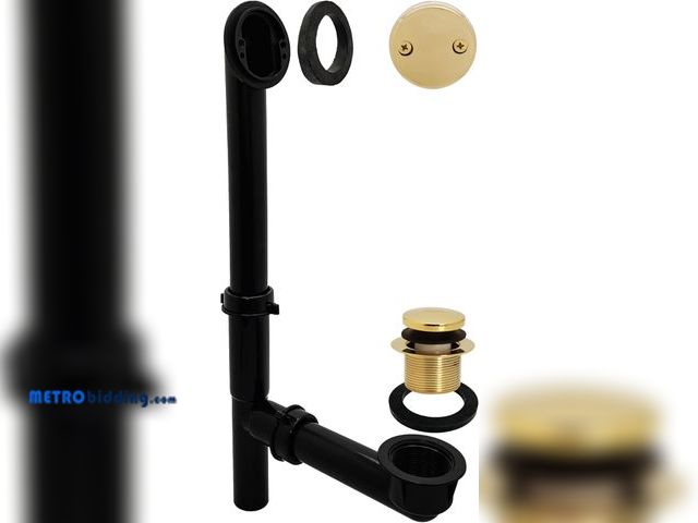 Lot 88-491399 - Westbrass 593144-01 Black 1-1/2" Tubular Tip-Toe Bath Waste Drain Kit, Polished Brass
