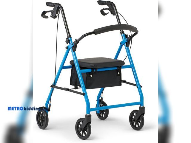 Lot 88-498529 - Medline Mobility Dependable Steel Rollator Walker, Light Blue, 300 lb. Weight Capacity, 6” Wheels, A...