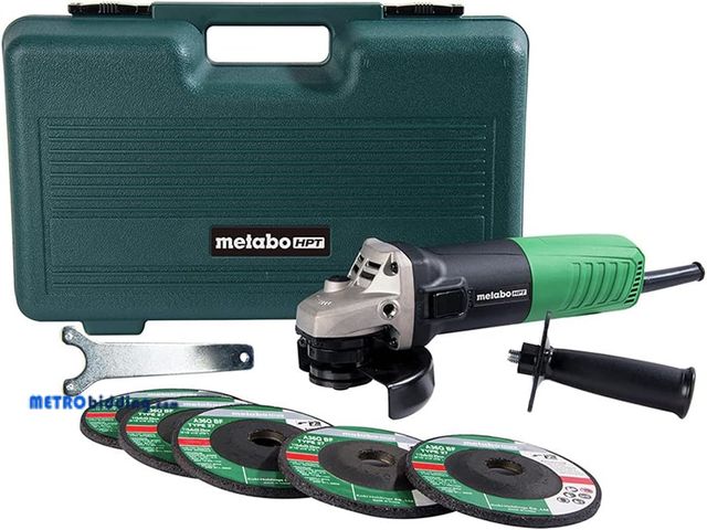 Lot 88-481433 - Metabo HPT 4-1/2-Inch Angle Grinder, Includes 5 Grinding Wheels &amp; Hard Case, 6.2-Amp Motor, Comp...