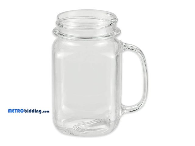 Lot 88-498032 - G.E.T. Shatterproof Plastic Mason Jars Style Drinking Glasses with Handles, 16 Ounce, 5" Tall, Clear...