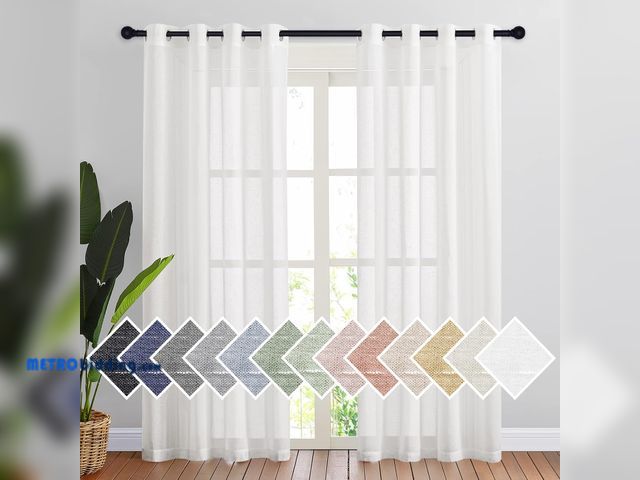 Lot 88-480576 - White Sheer Linen Curtains for Living Room 84 inch Length 2 Panels Set, Grommet Semi Sheer Privacy w...