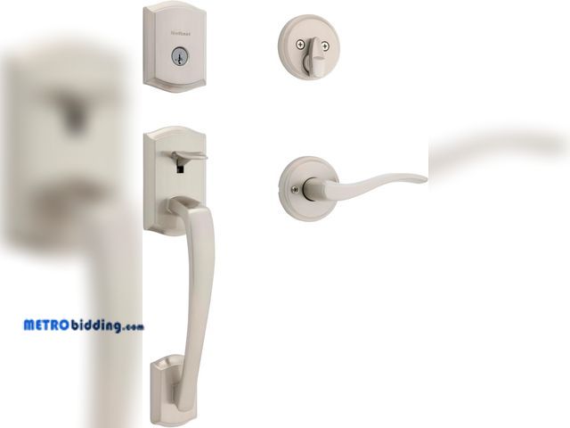 Lot 88-491686 - Kwikset Prescott Front Door Lock Handle and Deadbolt Set, Entry Handleset Exterior with Sedona Rever...