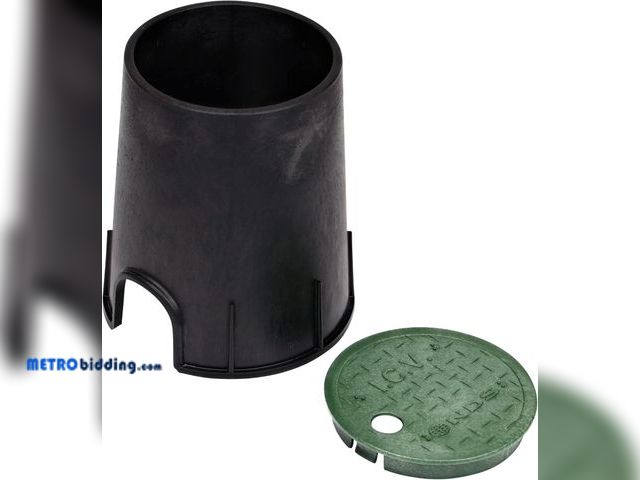 Lot 88-490905 - NDS Round 6 in. Valve Box and Cover, 9 in. Height, Black Box, Green ICV Cover