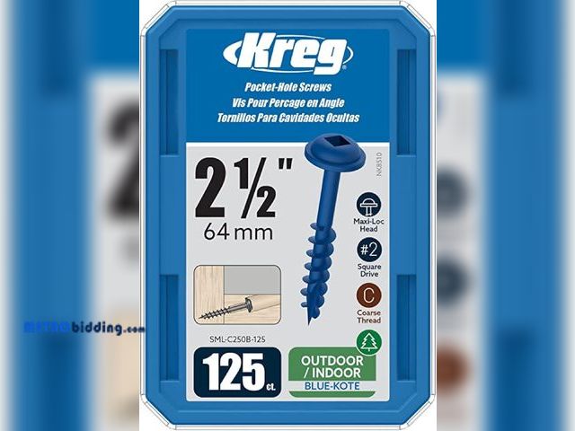 Lot 88-480466 - Kreg SML-C250B-125 Blue Kote, Pocket Screws, 2 1/2 Inch, 8 Coarse Thread, Maxi-Loc Head (125 Count)