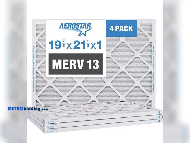 Lot 88-482842 - Aerostar 20 x 21 1/2 x 1 MERV 13 Pleated Air Filter, AC Furnace Air Filter, 4 Pack (Actual Size: 19 ...