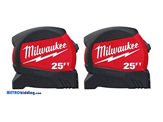 Lot 88-493764 - Milwaukee 2-Pack Compact Wide Blade Tape Measure, 25 ft., 1.2 in., Auto Lock