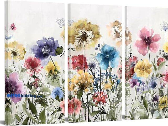 Lot 88-482717 - Nachic Wall Watercolor Wildflower Wall Art Decor Colorful Flower Pictures Canvas Prints Abstract Flo...