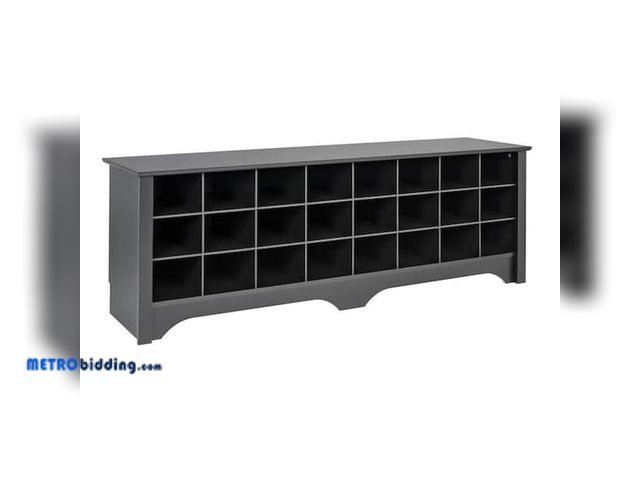 Lot 88-498568 - 20.25 in. H x 60 in. W Black Engineered Wood Shoe Storage Bench with 24-Cubbies, Shoe Rack for Front...