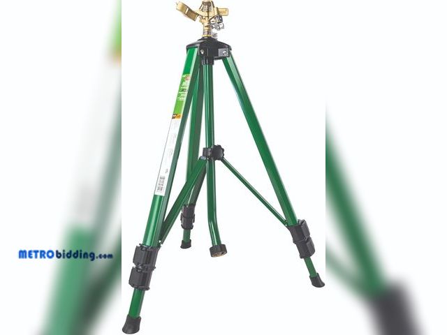 Lot 88-501643 - Orbit 1/2 Inch Brass Impact Sprinkler - Adjustable Metal Tripod - Long Range Lawn Watering System - ...