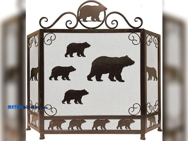 Lot 88-496785 - BestGiftEver 3-Panel Fireplace Screen Decorative with Sloth of Bears Design - Stand Alone Fireplace ...