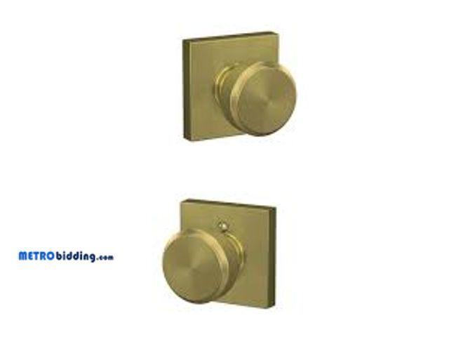 Lot 88-493718 - Schlage Bowery Satin Brass Passage Hall/Closet Door Knob with Collins Trim F10 V BWE 608 COL