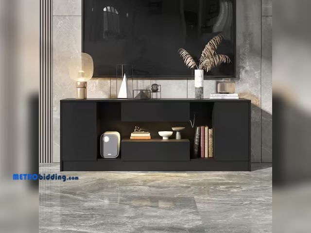 Lot 88-491361 - FUFU&amp;GAGA
Black Wooden TV Stand, Entertainment Center Fits TV's up to 70 in. with 2-Drawer, 2-Do...