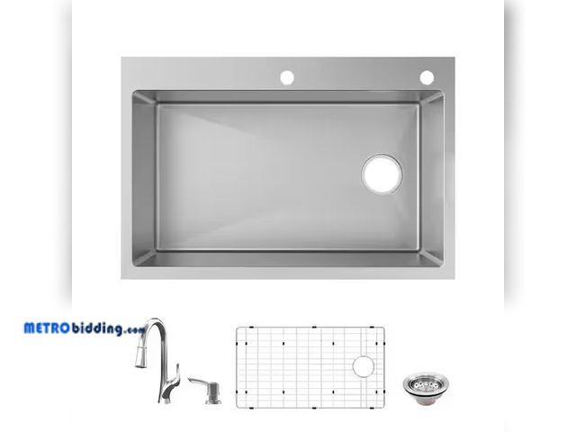 Lot 88-484254 - Glacier Bay
Dolancourt Tight Radius 33 in. Drop-In Single Bowl 18 Gauge Stainless Steel Kitchen Sink...