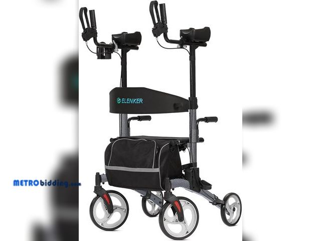 Lot 88-503495 - ELENKER Upright Walker, Stand Up Folding Rollator Walker with 10” Front Wheels Backrest Seat and Pad...