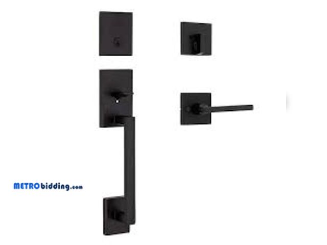Lot 88-491685 - Home Decorators Collection Woodward Matte Black Single Cylinder Door Handleset with Woodcliff Interi...
