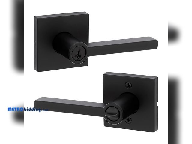 Lot 88-491842 - Kwikset Halifax Square Matte Black Keyed Entry Door Handle Featuring SmartKey Security 740HFLSQ514SC...