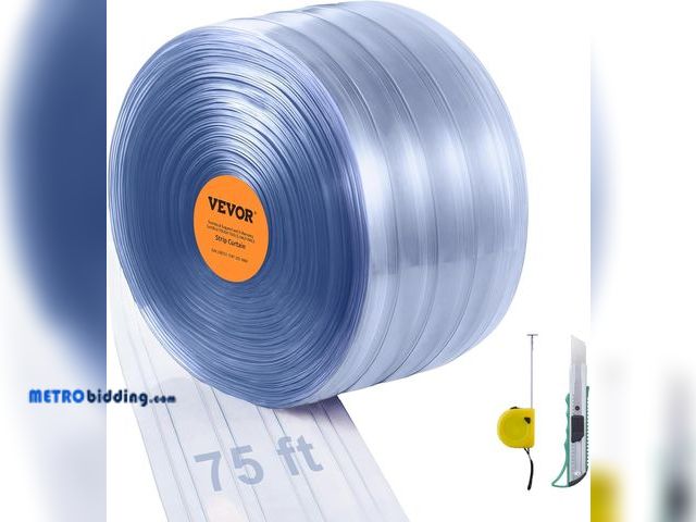 Lot 88-498208 - VEVOR Strip Curtain, 75' Length x 8" Width x 0.08" Thickness, Clear Ribbed PVC Curtain Strip Door Bu...