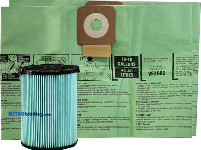 Lot 88-491691 - Ridgid VF6500 Filtration Set - Twin Pack of Dust Bags and HEPA Media Filter for Ridgid Wet / Dry Vac...