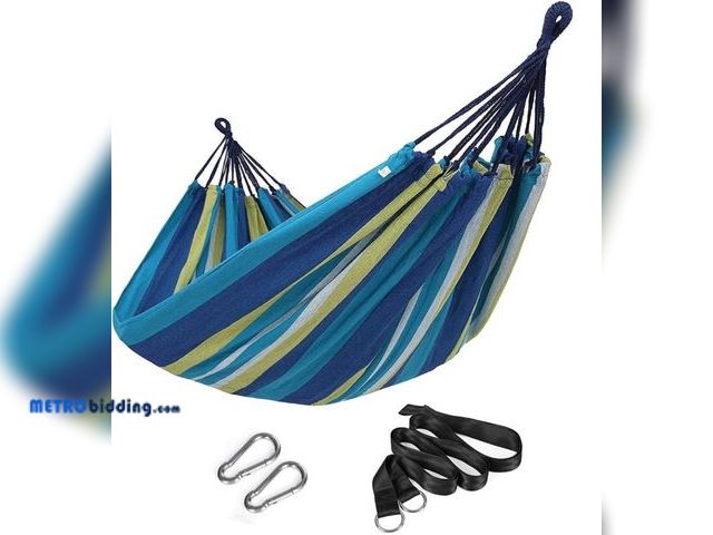 Lot 88-483026 - SONGMICS Double Hammock, 98.4 x 59.1 Inches, 660 lb Load Capacity, with Hanging Straps, Carabiners, ...