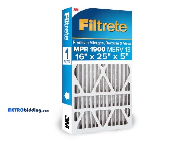 Lot 88-485571 - Filtrete 16 x 25 x 5 MERV 13 1900 MPR Premium Allergen, Bacteria and Virus Electrostatic Pleated Air...