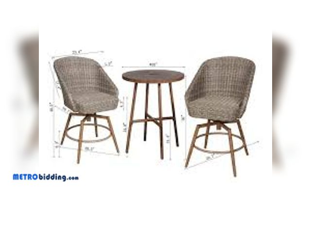 Lot 88-491350 - Hampton Bay Capestone Brown 3-Piece Wicker Round Table Outdoor Dining Set