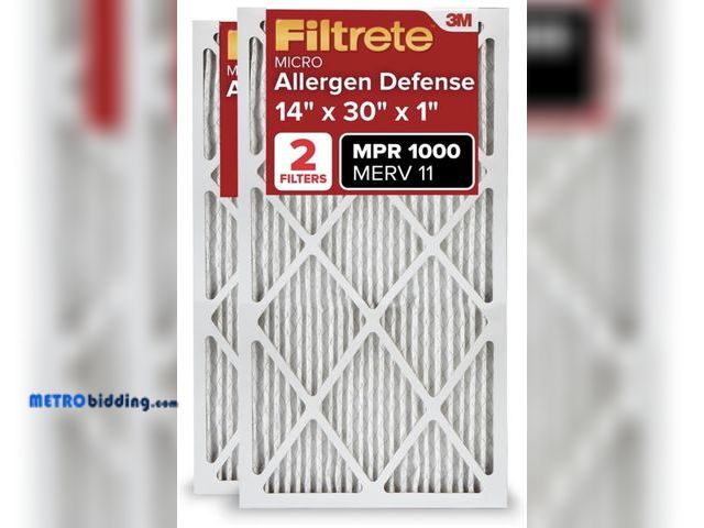 Lot 88-482807 - Filtrete 14x30x1 AC Furnace Air Filter, MERV 11, MPR 1000, Micro Allergen Defense, 3-Month Pleated 1...