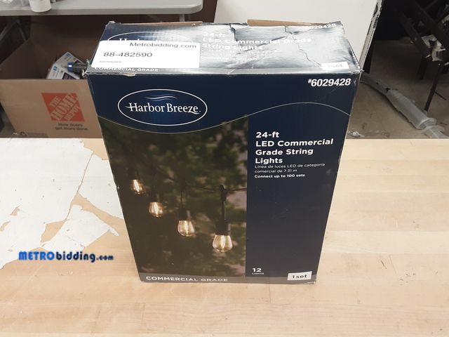 Lot 88-482590 - Harbor Breeze 24-ft Plug-in Black Indoor/Outdoor String Light with 12 White -Light LED Edison Bulbs
