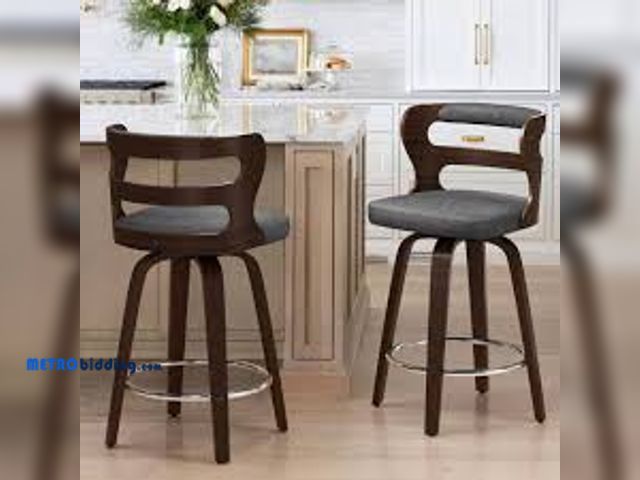 Lot 88-498809 - OrangeOne Arabela 26 in. White Solid Wood Swivel Bar Stool Faux Leather Kitchen Counter Stool, grey