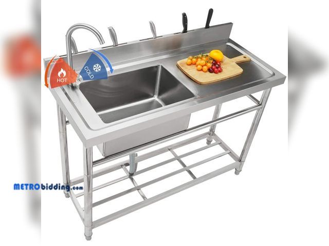 Lot 88-490508 - VEVOR Stainless Steel Utility Sink 47 in. x 19.7 in. x 37.4 in. Commercial Single Bowl Sinks DSCDGZT...