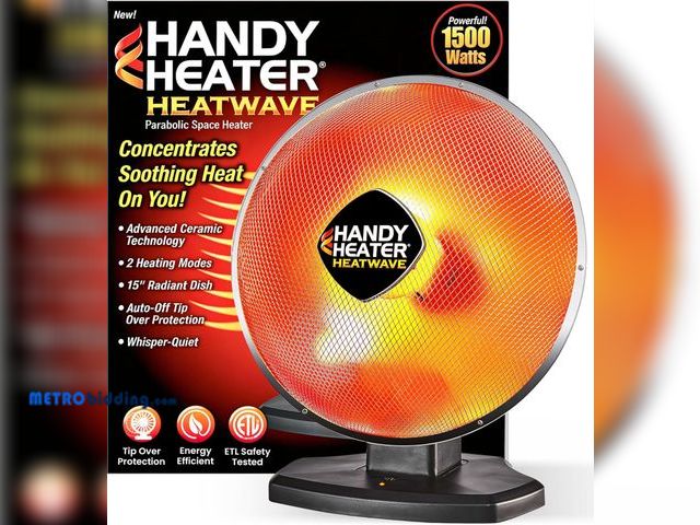 Lot 88-481230 - Handy Heater Heat Wave 1500W Ceramic Radiant Space Heater for Bedroom, Basement, Indoor Use, Electri...