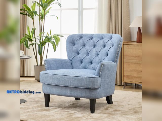 Lot 88-491334 - roomfitters Tufted Accent Lounge Chair with Nailhead Trim, Upholstered Armchair with Solid Wood Legs...