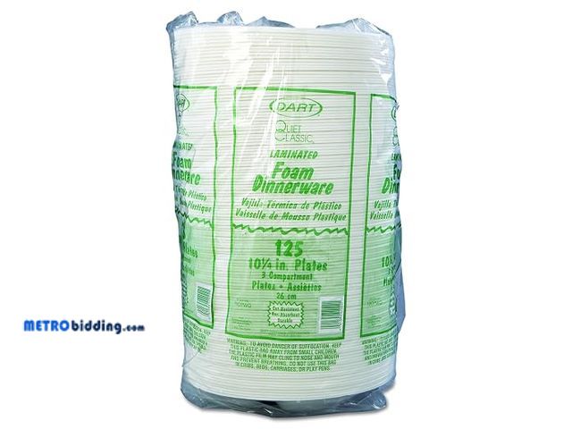 Lot 88-484644 - 10.25 in White Laminated Foam 3 Compartment Plates (Pack of 125)