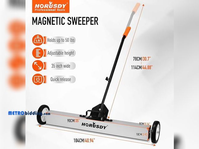 Lot 88-482696 - 36-Inch Rolling Magnetic Sweeper with Wheels | 55-Pound Capacity Heavy-Duty Magnet to Pick Up Nails