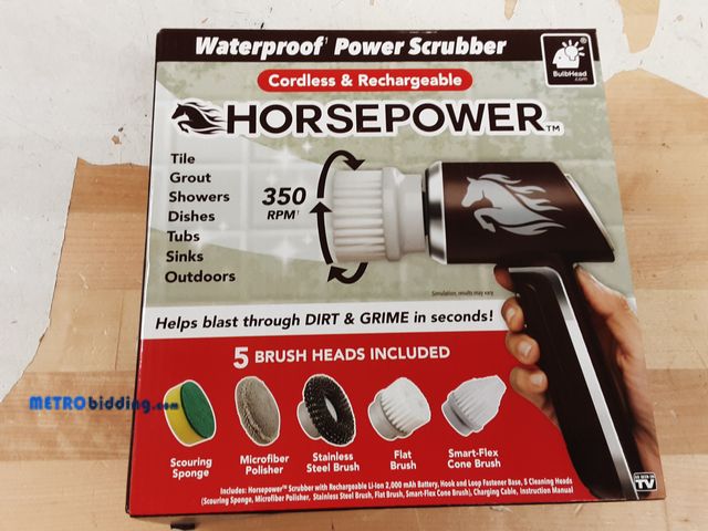 Lot 88-501591 - Horsepower Electric Power Scrubber, Waterproof, Spins 350 RPM, 5 Brush Heads, AS-SEEN-ON-TV, Cleans ...