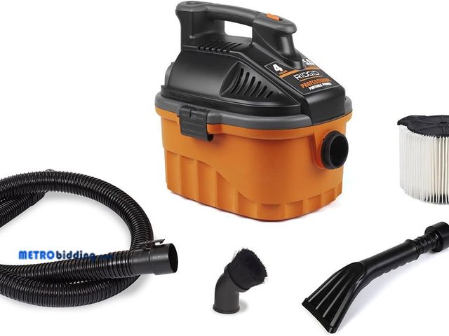 Lot 88-493827 - RIDGID Wet Dry Vacuums VAC4000 Powerful and Portable Vacuum Cleaner, Includes 4-Gallon, 5.0 Peak Hor...