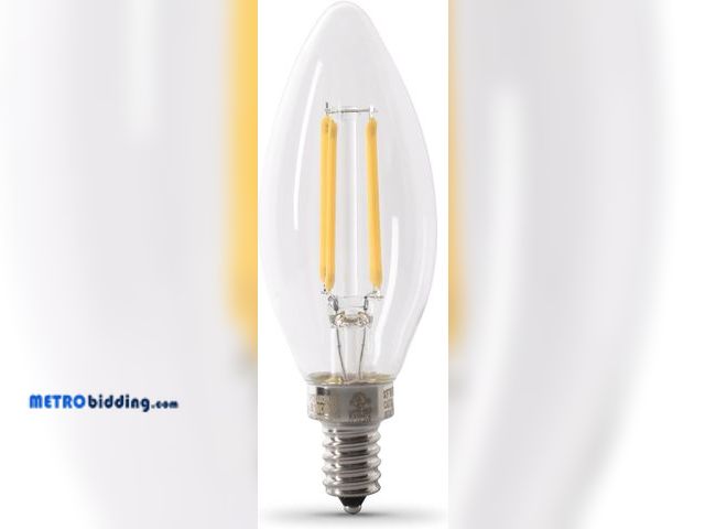 Lot 88-491377 - Feit Electric 60W Equivalent Candelabra LED Light Bulb, Dimmable, E12 Base, 2700K Soft White, B10 Fi...