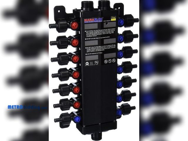 Lot 88-494302 - Viega 50143 - 1/2-Inch PureFlow Zero Lead Poly Alloy PEX Crimp Manabloc With 14 Ports - 8 Cold 6 Hot