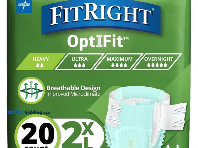 Lot 88-498451 - FitRight Adult Diapers, Extra Heavy Absorbency, 2XL (Waist Size 60in-70in), 20 Count, OptiFit Incont...