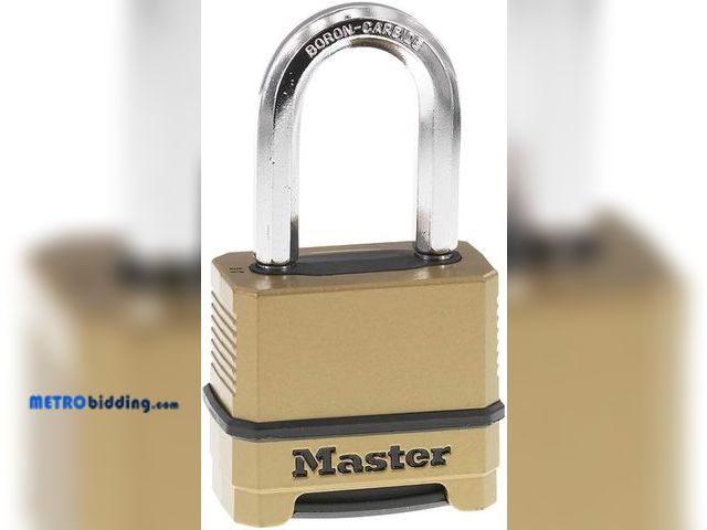 Lot 88-494239 - Master Lock Combination Lock, Heavy Duty Weatherproof Padlock, Resettable for Outdoor Use, Brass Fin...