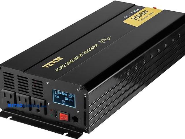Lot 88-482838 - VEVOR 2500W Pure Sine Wave Inverter, 12V DC to 120V AC Car Inverter, 3 AC Outlets, USB Port, LCD Dis...