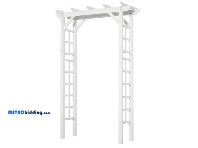 Lot 88-491225 - Outsunny Height 7 ft. Wood Steel Arched Trellis Arbor with Natural Fir Wood &amp; Side Panel, White ...