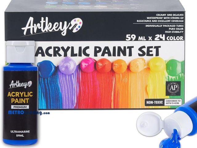 Lot 88-498881 - Artkey Acrylic Paint Set - 24 colors 2 oz/59 ml Acrylic Paints Professional Artists Painting Kit for...